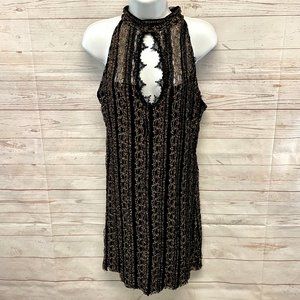 Free People lace black gold metallic body con dress